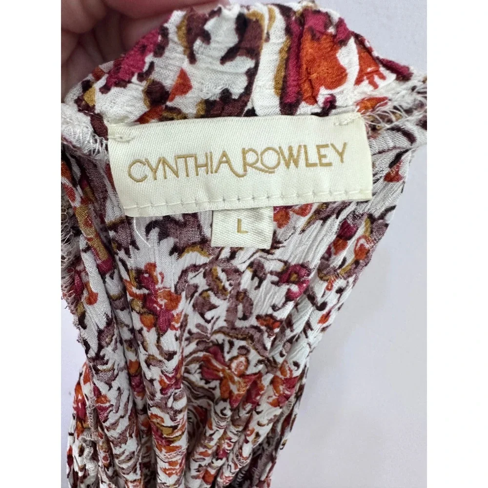 Cynthia Rowley Tiered Midi Skirt Womens Large Orange Floral Boho Cottage Crinkle